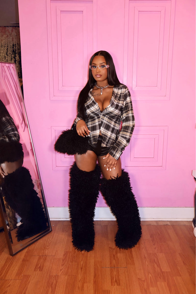 Flannel Mami Top (Black)