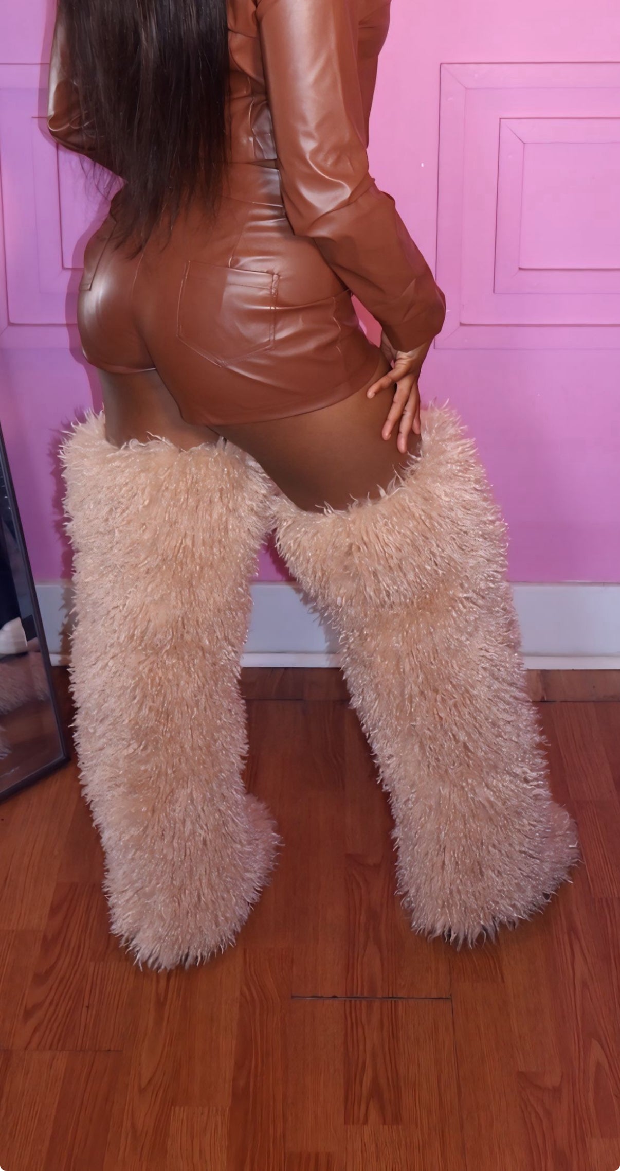 Icy Mongolian Fur Boots (Tan)