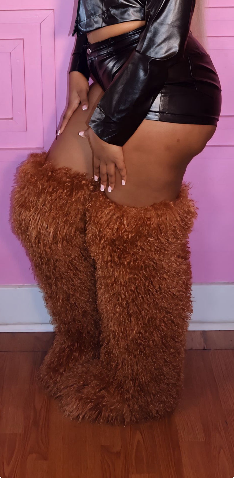 Icy Mongolian Fur Boots (Brown)