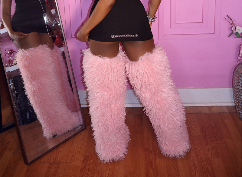 Icy Mongolian Fur Boots (Baby Pink)
