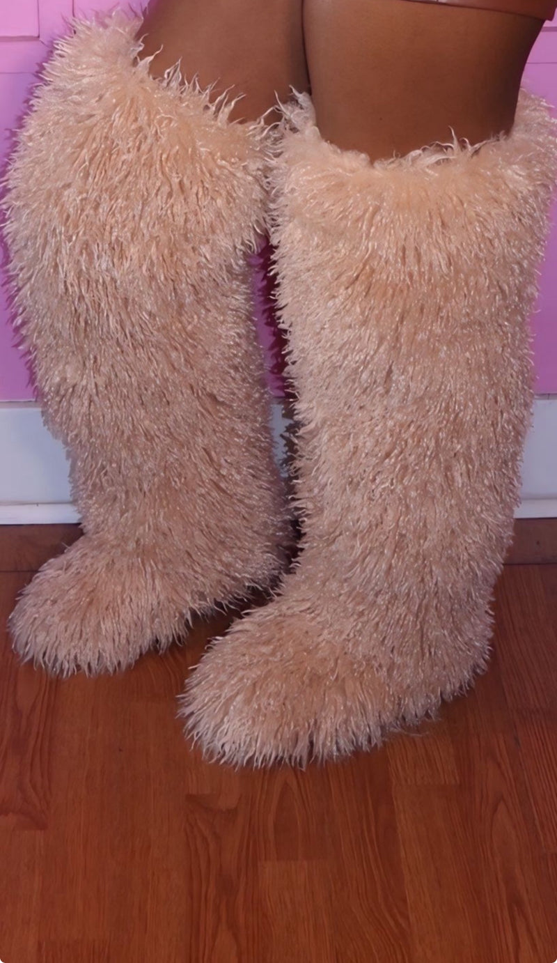 Icy Mongolian Fur Boots (Tan)