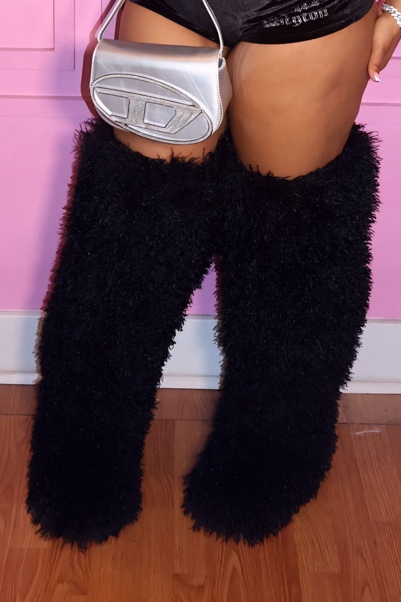 Icy Mongolian Fur Boots (Black)